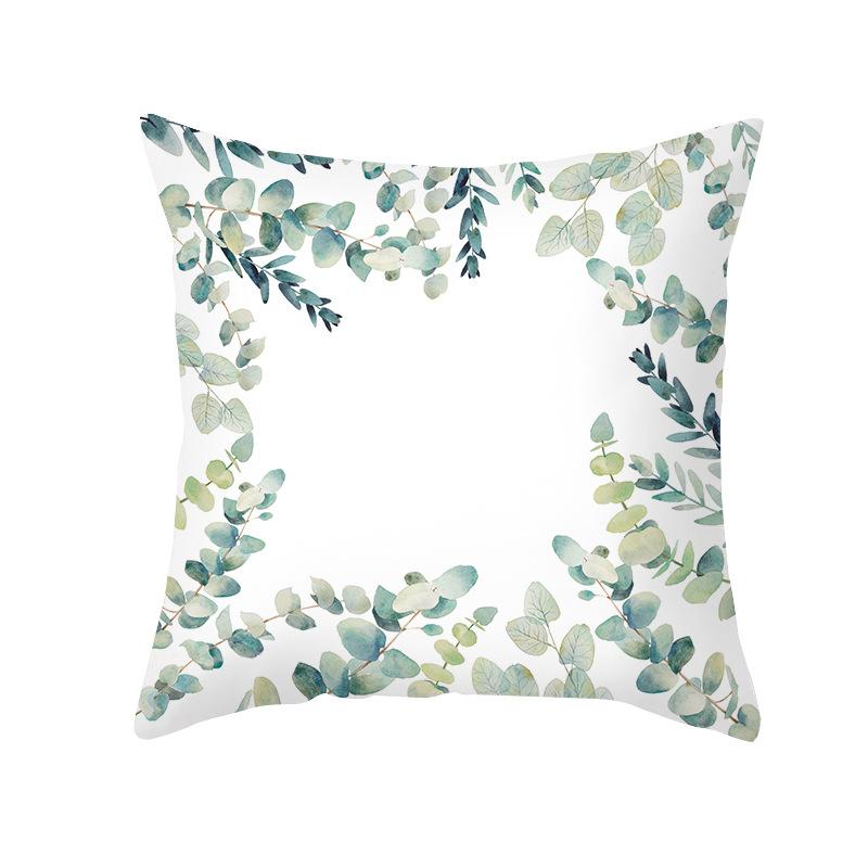 Summer Small Fresh Green Plant Print Pillowcase Peach Skin Green Leaf Home Sofa Pillowcase Bedroom Cushion