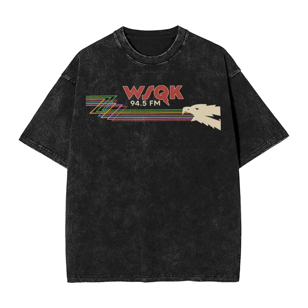 WSQK The Squawk FM Washed T Shirt Fashion Streetwear for Unisex Women Hiphop Tee Comfortable Breathable Soft TShirts Cotton