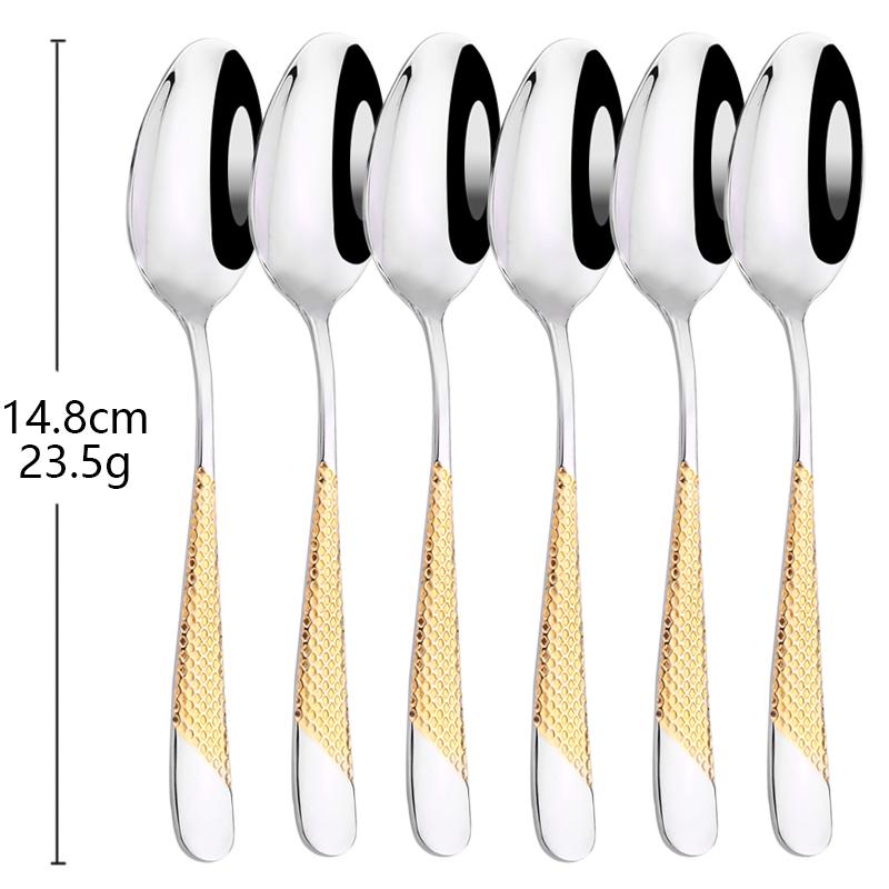 6Pcs Cutlery Stainless Steel Dinner Fruit Fork Colourful Cake Forks With Long Handle Tea Spoons Set for Hotel Party