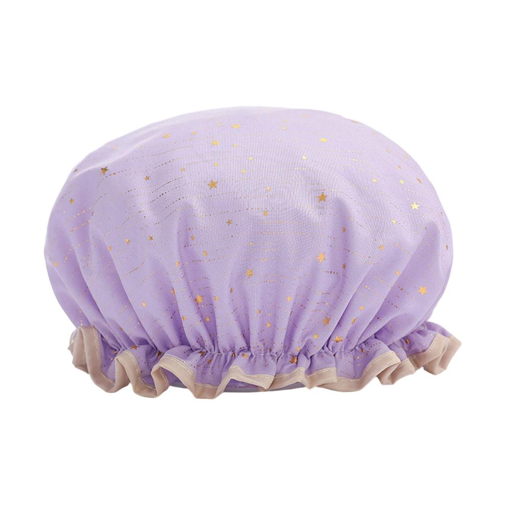 Doppelte Duschhaube Wasserdichte Haarhaube Heißgold bedruckte Terylen-Baumwolle Duschhaube Baden Frauen