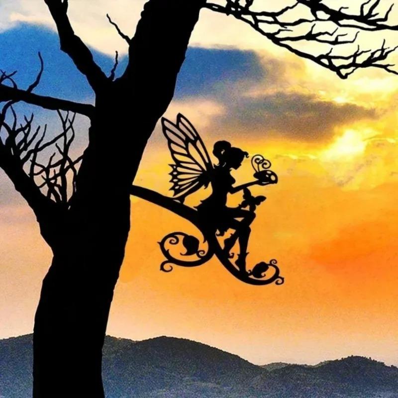 1 Stück Eisen Silhouette Niedliche Hexe und Katze Gartenstecker Hofkunst Dekor für Garten Rasen Hof, Baumstumpfstecker