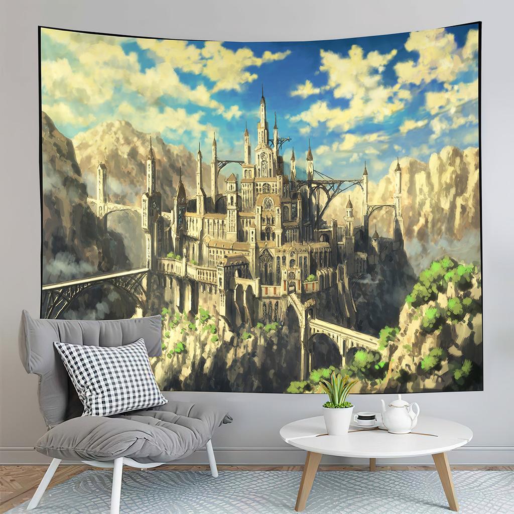Fantasy Castle Tapestry River Forest Tapestry Fairy Tale World Tapestry Home Living Room Dorm Bedroom Aesthetics Tapestries