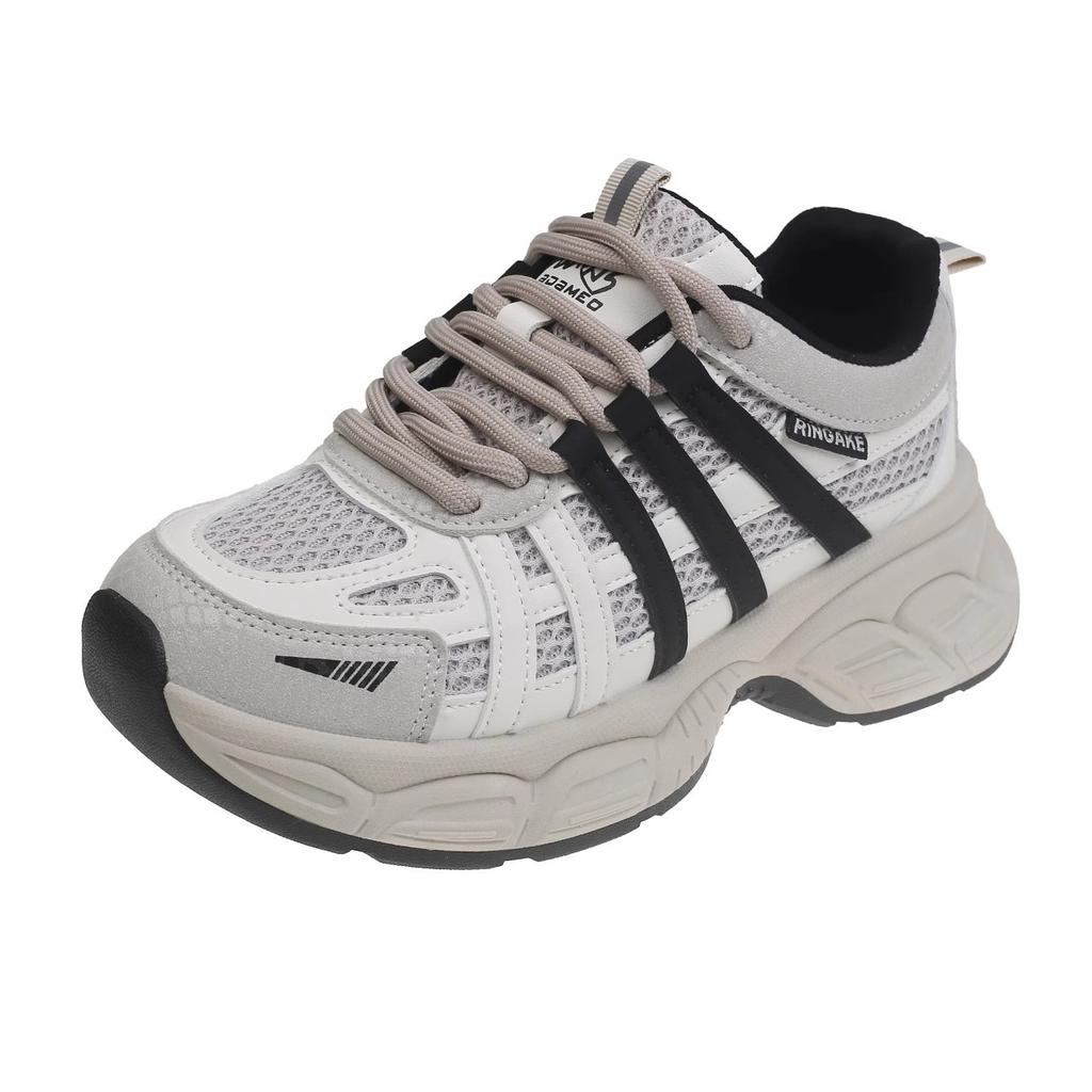 Popular Thick-soled Heightened Mesh Dad Shoes for Women 2025 Spring New Color Matching Lace-up Versatile Sports and Leisure Shoes Tide