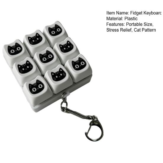 Black Cat Fidget Keyboard 4/9-Keys Anxiety Relief Finger Clicker Keychain Office School Travel Decompression Button Sensory Toy Hanging Decor
