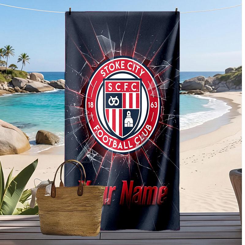 Stoke City FC Personalisiertes Bedrucktes Strandtuch Fußballlogo Unterstützung Benutzerdefinierter Name Text Absorptionsfähiges Handtuch für Sport Reisen Besonderes Geschenk