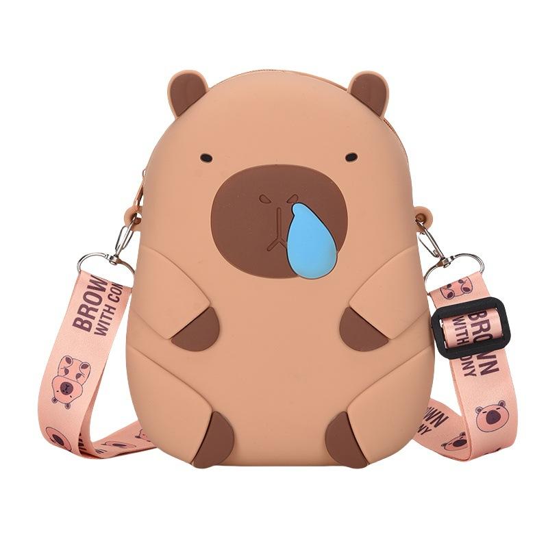 Cute Kapibara silicone change bag, girl messenger storage bag, cute capybara cartoon mobile phone bag.