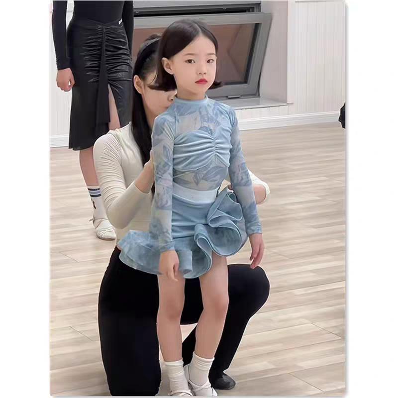 Children's Latin Dance Costume Girls' Autumn Spring Practice Training Suit Set with A High-end Feel Dance Dress