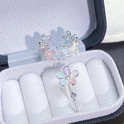 Enamel Dopamine Flower Ring Female Sweet Niche Design Index Finger Ring Opening Adjustable Ring