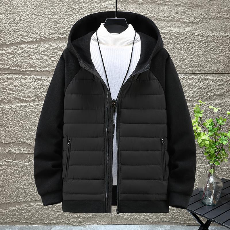 Veste à capuche homme en tricot thermique doublée polaire, patchwork, pour l'hiver