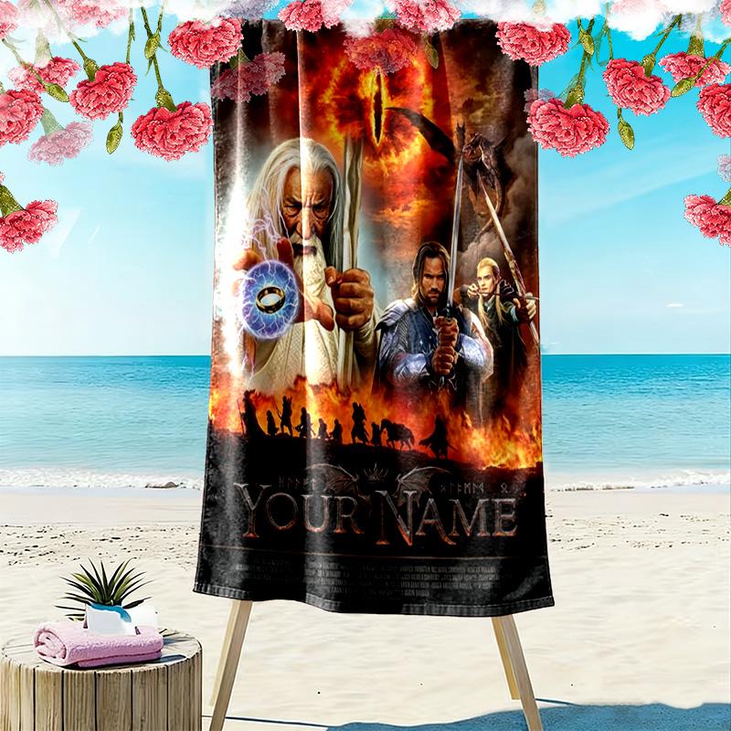 Name Custom Lord Rings Print Beach Towel, Large Soft Quick Dry Towel for Beach Camping Swimming
