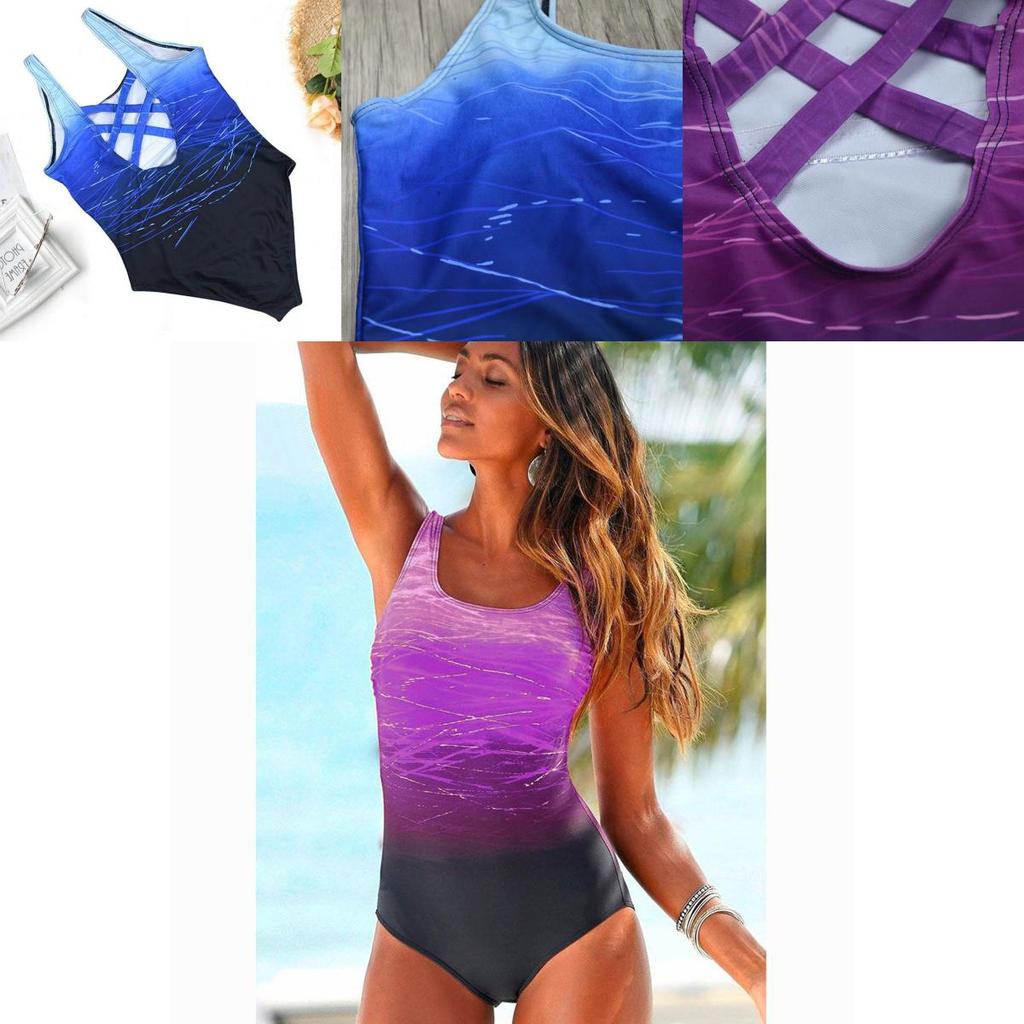 Stylish Women's Summer Halter One Piece Back Cross Swimsuit Bikini In Vibrant Gradient Plus Print
