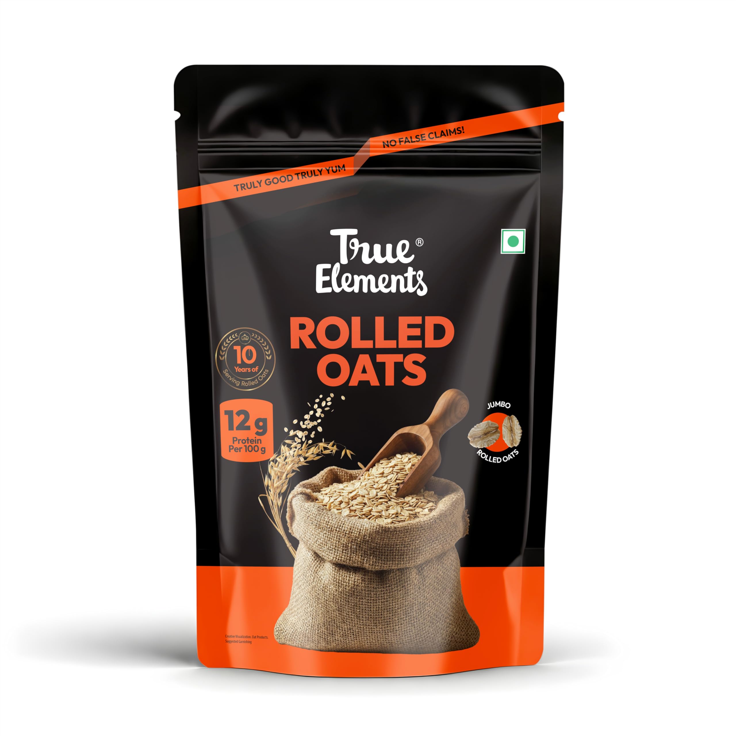 True Elements Rolled Oats 1.2kg - Monthly pack | Wholegrain High Fibre, High protein Oats | Keeps You Fuller Longer | Perfect for overnight oats, s