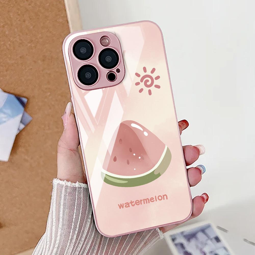 Fruit Print Tempered Glass Phone Case For iPhone 16 Pro Case iPhone 17 16E 13 11 14 12 15 Pro Max 7 8 Plus XR SE 2022 2020 Cover