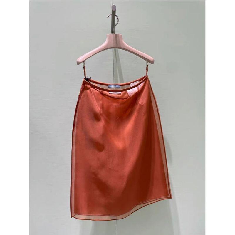 Awesome X Goods Burst! French Minority Orange Skirt Women s Spring Summer High Waist Drape Organza Skirt Orange M