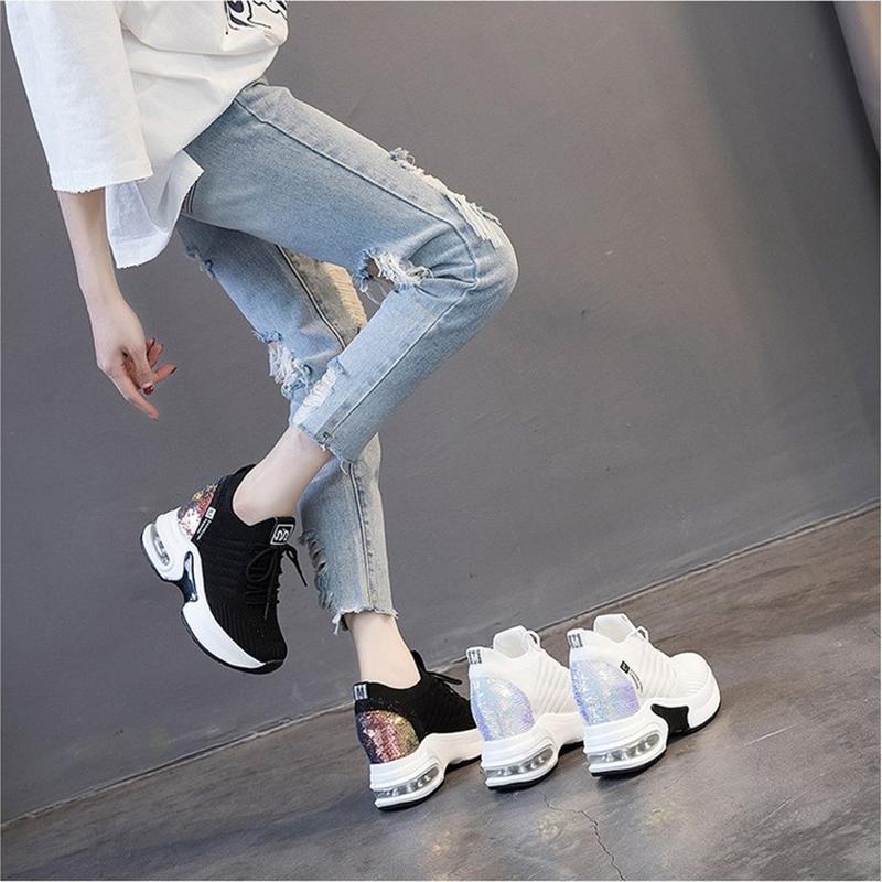 2025 New Women's Mesh Invisible Heightening Women's Wedge Heel Lace-up Sneakers Fashion Color Matching Women's Shoes