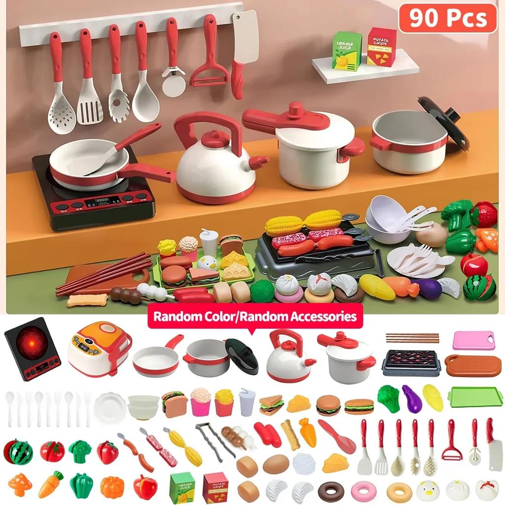Non-Toxic Children Pretend Play Simulation Kitchen Toys Set Cookware Fruits Cutting Kitchen Accessories Cooking Toys For Kids Children Gifts