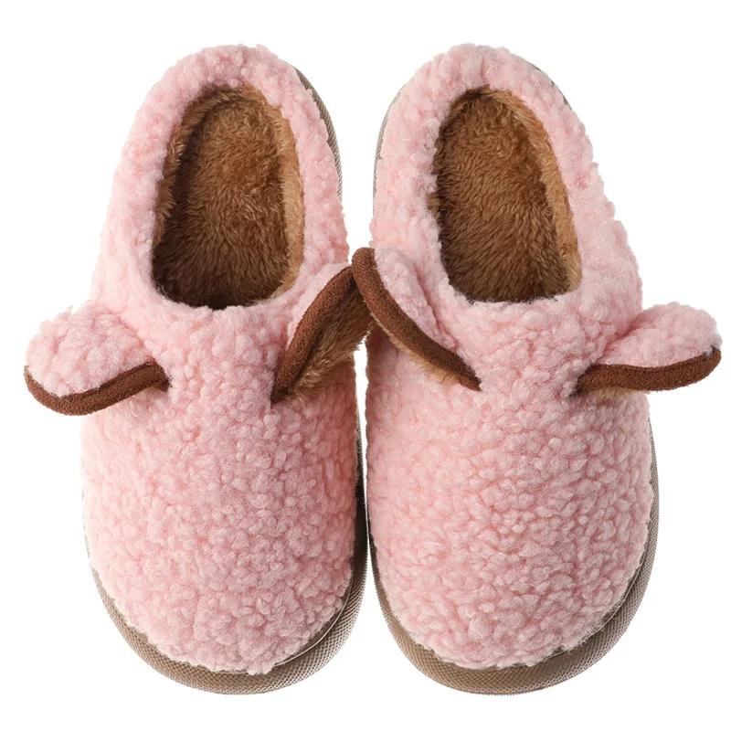 Fashion Women Warm Fluffy Slippers Thick Sole Home Lover Winter Shoes Cute Cartoon Ear Soft Plush Platform Female Male Indoor Slipper