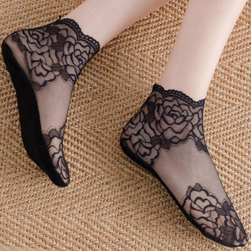 Women's Mesh See-Through Lace Rose Socks