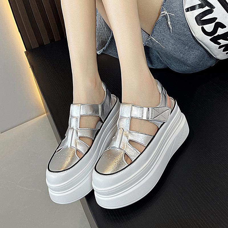 Thick-soled Leather Hollowed-out Roman Sandals, New Pig Cage Shoes In Summer, Casual Sports