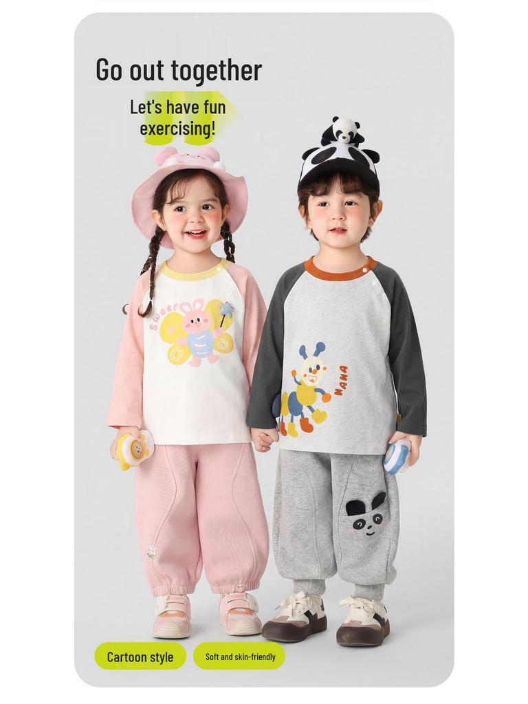 Kaka Panda Pojkar och Flickor Långärmad Vår T-shirt - Trendig Baby Casual Lager på Lager Topp