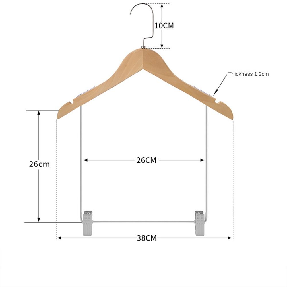 Adjustable Metal Clips Solid Wood Suit Hangers Closet Clothes Durable Pant Hangers  Home