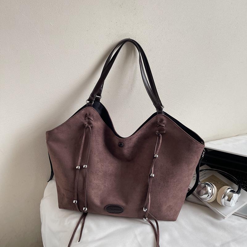 Vintage Large Capacity Tote Bag Retro Vegan Shoulder Bag Women's Casual Handbag For Commute Handbag Suede Leather Bag
