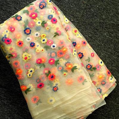 High Density Fine Mesh Gauze Lace Flower Embroidery Fabric DIY Skirt Clothing Curtain Table Cloth Fabric