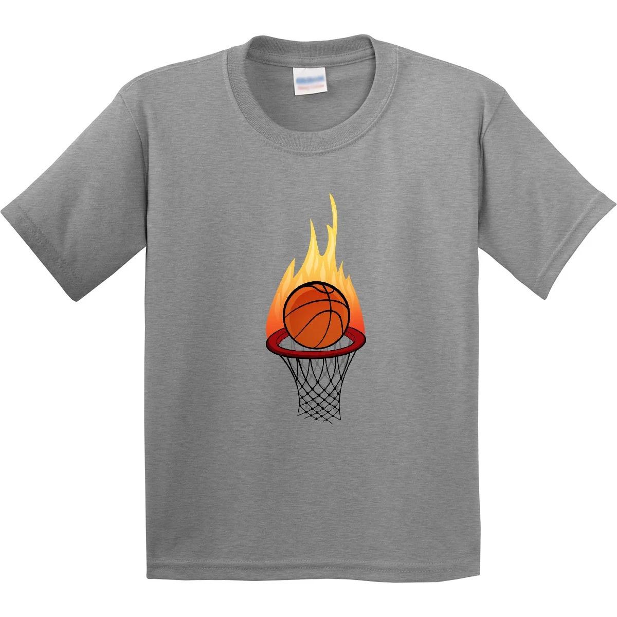 Inktastic Basketball And Hoop On Fire Youth T-Shirt Sports Point Throw Play Fun 150