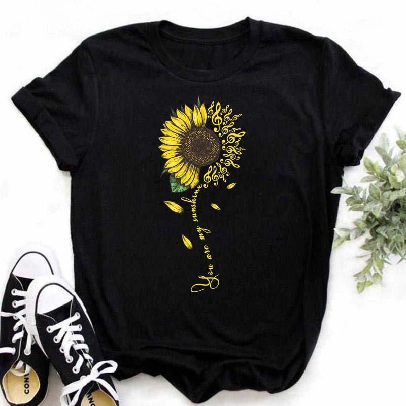 Women's T-shirt Casual Kawaii Sunflower Butterfly Pattern Print Tshirt Comfortable Casual Women's Clothing