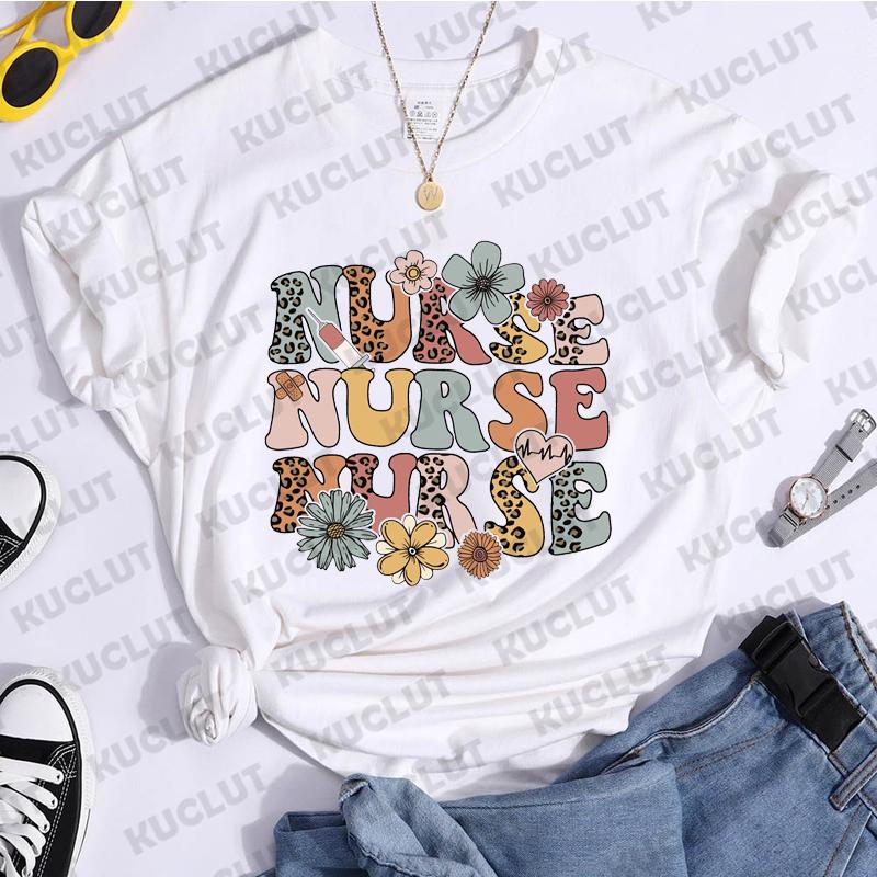 Retro Nurse Shirt Wild Flowers Nurse T Shirt RN Nurse Registered Tshirts Student Tee Shirts Vintage Unisex Clothing Short Sleeve S
