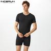 INCERUN Summer Men Short Sleeve Front Zipper Jumpsuits Sleepwear Pajamas Homewear
