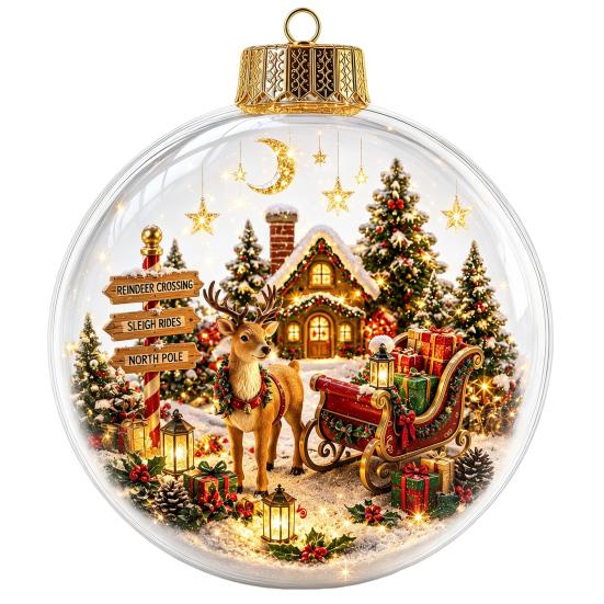 Decorative Acrylic Christmas Ornaments Tree Crystal Ball Pendant with LED Light, Built-in Christmas-themed Gift for Family Pattern Design, Hanging