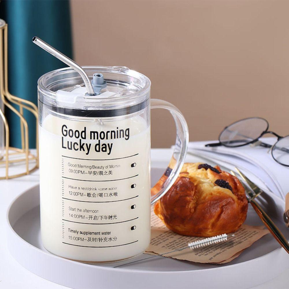 With Lid Scale Water Cup 1000ml Large Capacity Breakfast Cup Gift Straw Glass Cup Home Office