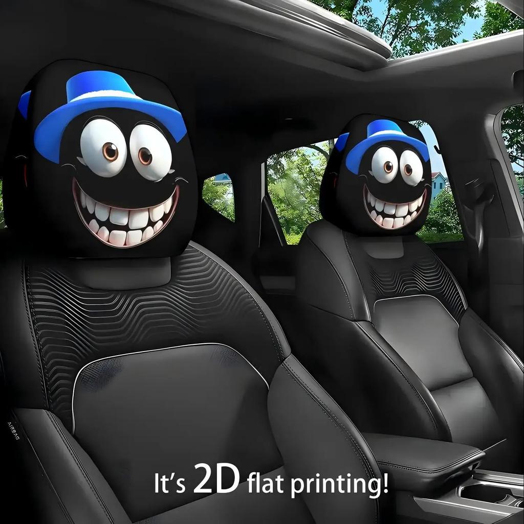 Xiaomi 2pcs Smiley Face Printed Car Pillowcase Soft Comfortable Decorative Cushion Cover Washable Car Neck Pillowcase Seat Cover
