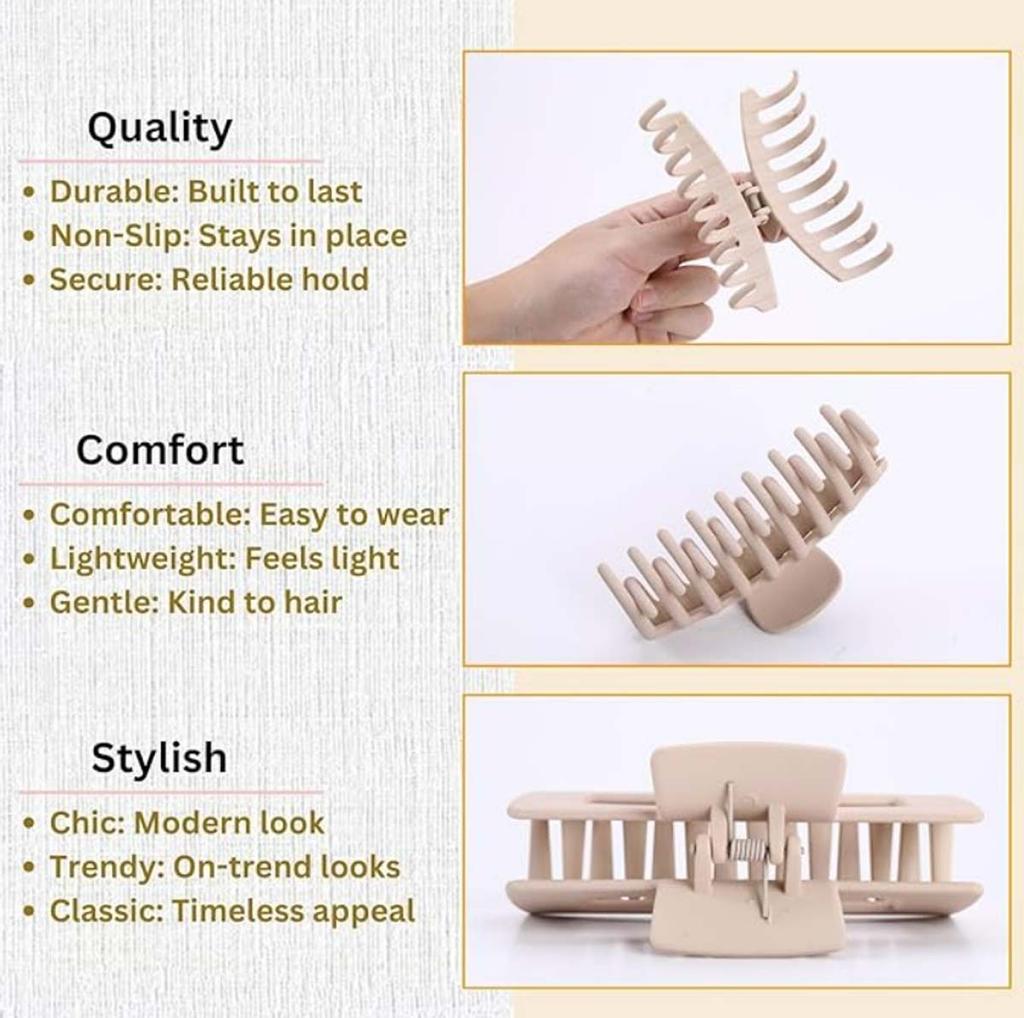 Women's Hair Clips, 4.3 Inch (11.9 cm) Large Hair Clips for Thick & Thin Curly Hair, Large Matte Banana Clips, Strong Hold Jaw C