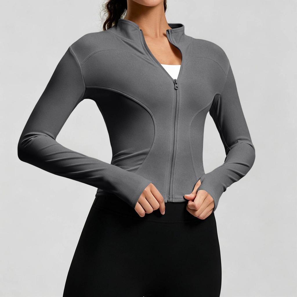 Women's Slim Fit Athletic Jacket Breathable Lightweight Full Zip Workout Running Fitness Sportswear Long Sleeve Activewear Top