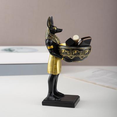 25cm Anubio figūrėlė Derva Egipto dievo figūrėlė su dubeniu Senovės Egipto meno skulptūra Senovės Egipto dekoras ir stalo organizatorius