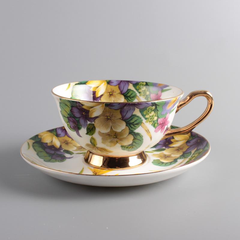 Keramické květinové šálky na kávu, talíře, odpolední čajové šálky