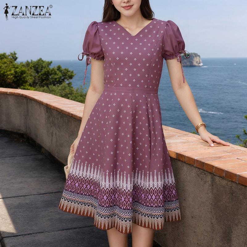 ZANZEA Women Summer V-Neck Casual Short Sleeve Print Dress