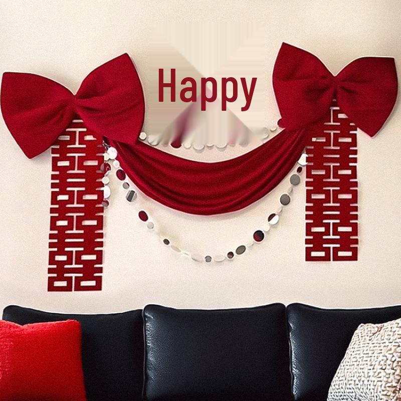 Set Decorazione Matrimonio Camera da Letto Doppia Felicità Rossa