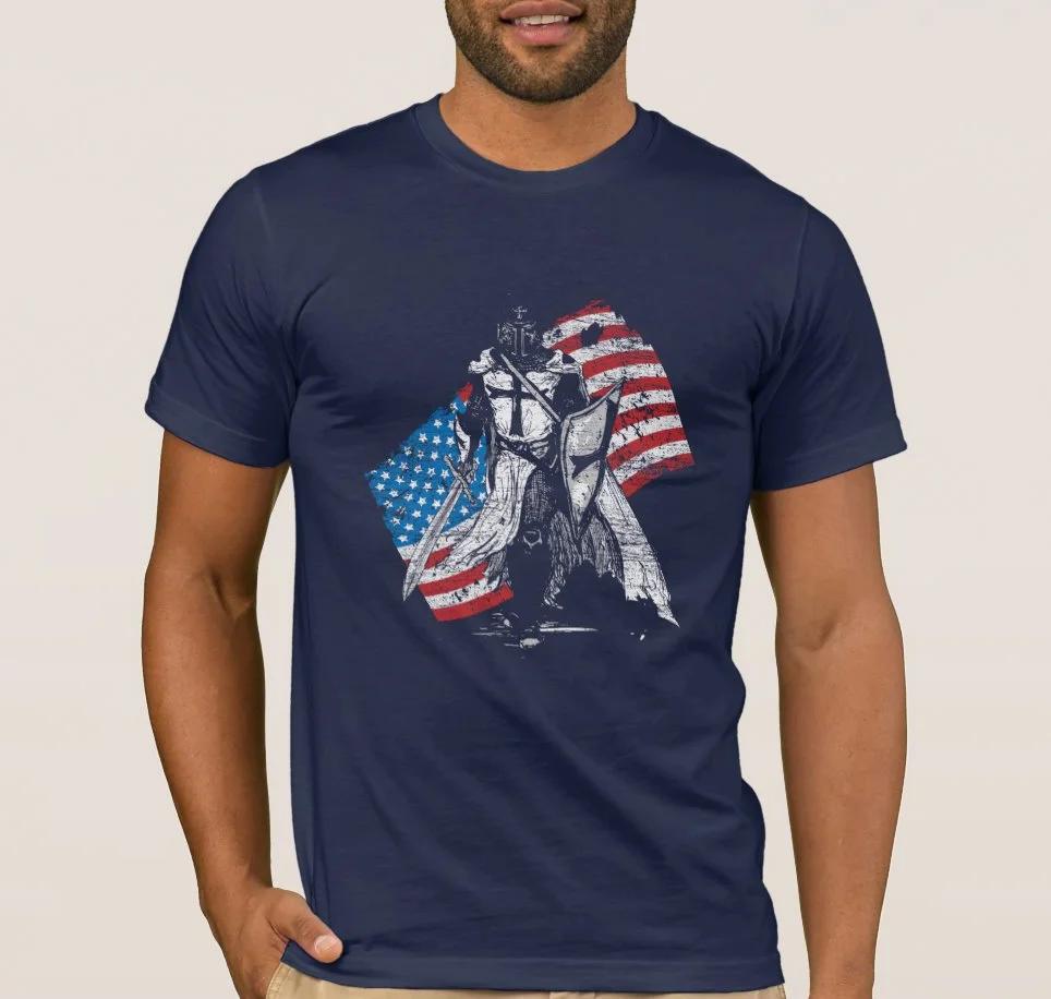 Knights Templar America Flag Crusaders T Shirt New 100 Cotton Short Sleeve ONeck Tshirt Casual Clothing Mens Top