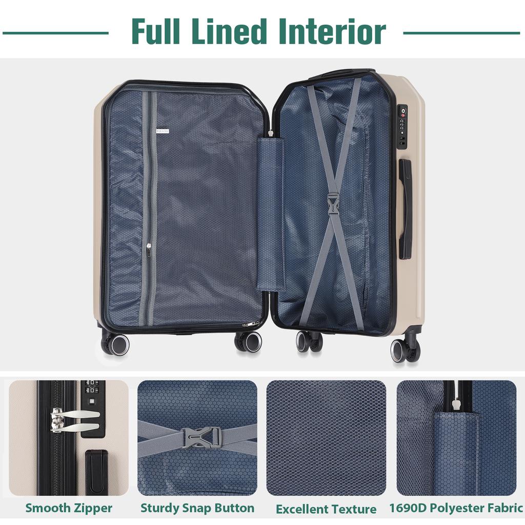 ABS 20/24/28in Suitcases Set - Beige/Black/Blue Lightweight Luggage w/Reinforced Shell & 360° Wheels, Durable Trolley Case
