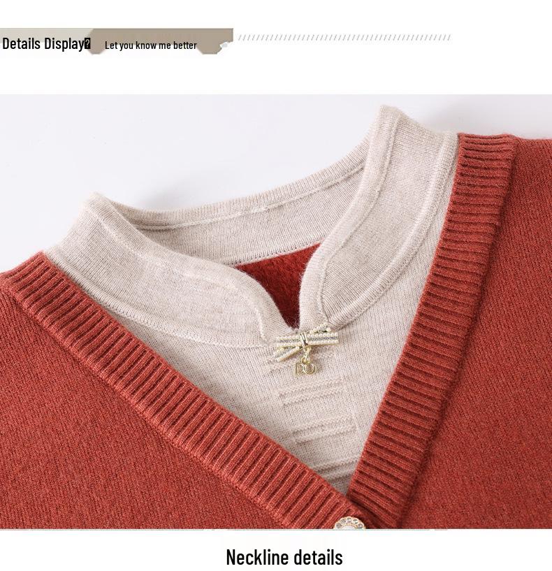 Mom's Winter Qipao-Style Two-in-One Velvet Sweater for Middle-Aged Women