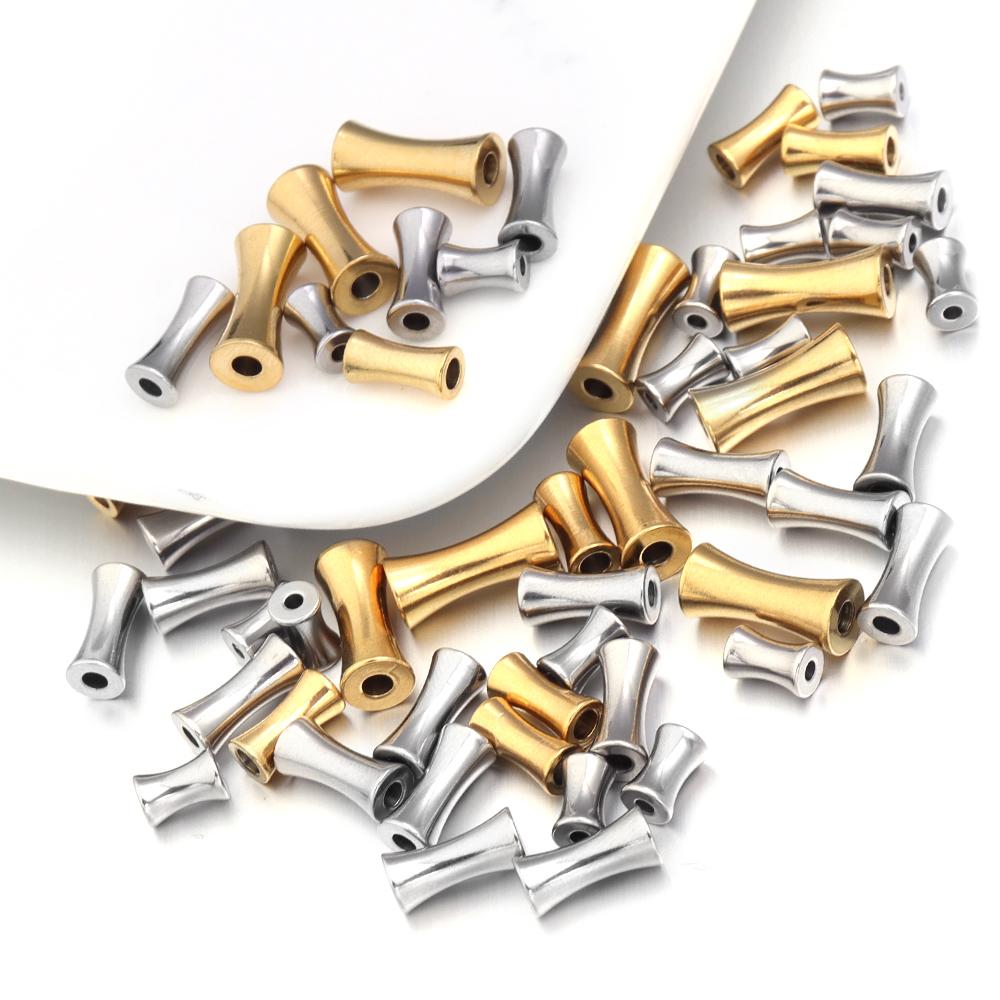 10pcs/Lot Bamboo Shape Stainless Steel Beads Spacer Beads Gold Color Loose Bead For Diy Jewelry Making Necklace Bracelet Earring