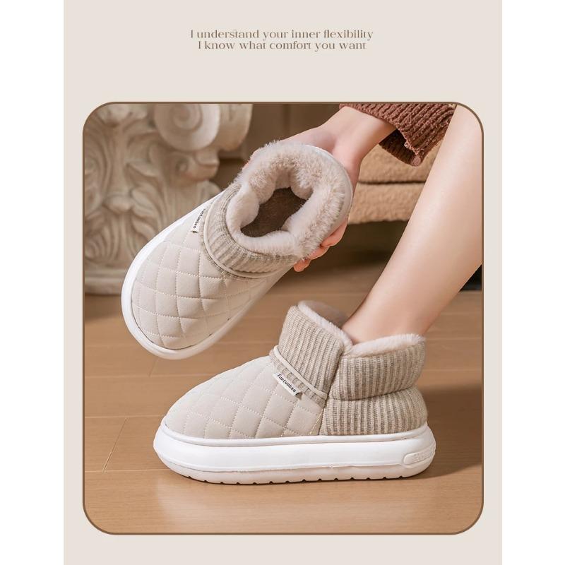 Winter Thick Soled Anti Slip Warm Cotton Shoes with Fleece Bag and Cotton Slippers for External Wear
