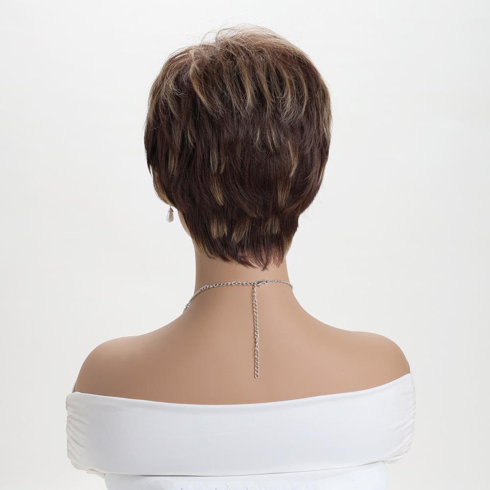 Short Pixie Cut Wigs for White Women Mixed Blonde Short Wigs with Brown Synthetic Natural Hair Wigs for Women