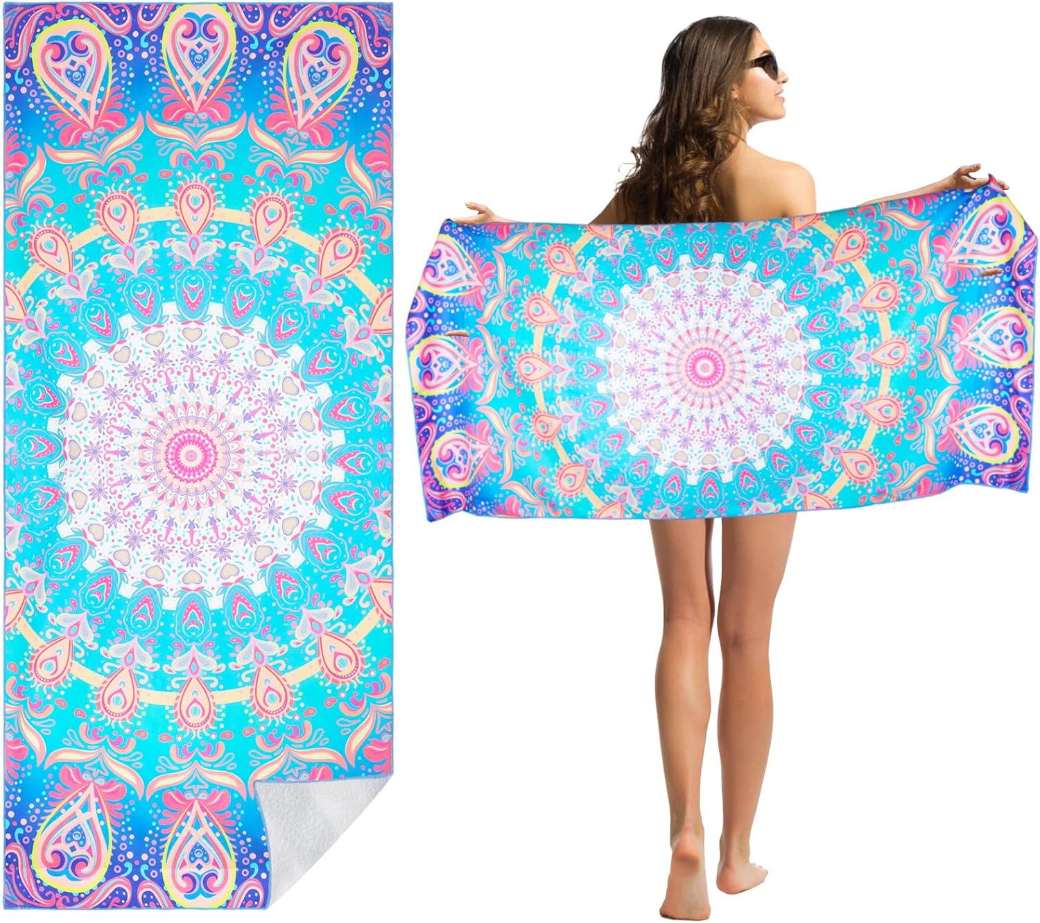 Dalangpa White Microfiber Sand Free Beach Towel, Oversized Beach Towels For Adult, Quick Dry Super Absorbent Towels Beach For Travel