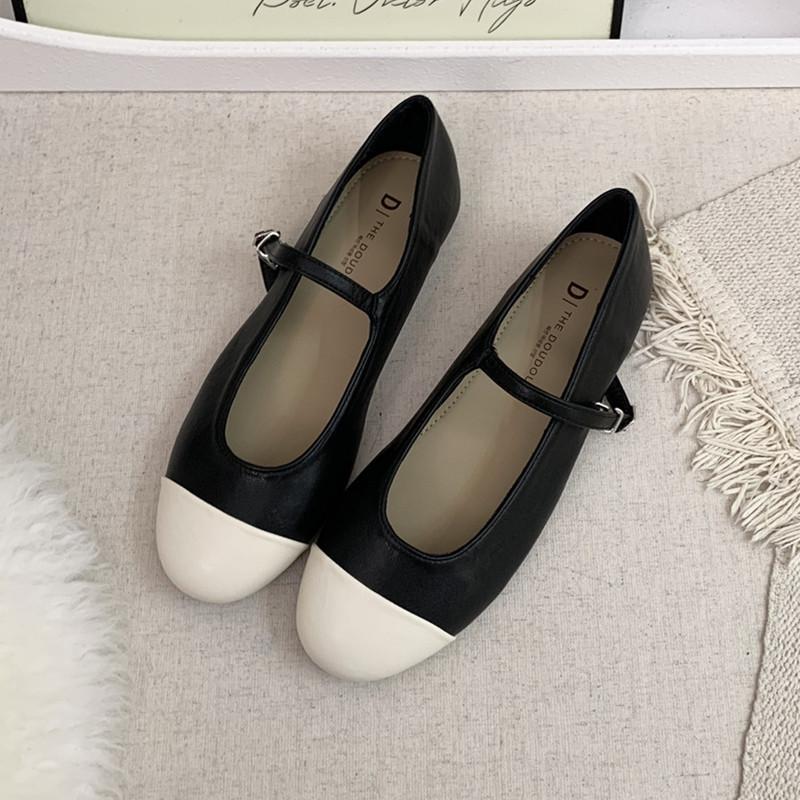 

IPPEUM Flat Shoes Women Round Toe Mary Janes Flats Black PU Leather Ballerina Shoes 245 чорний