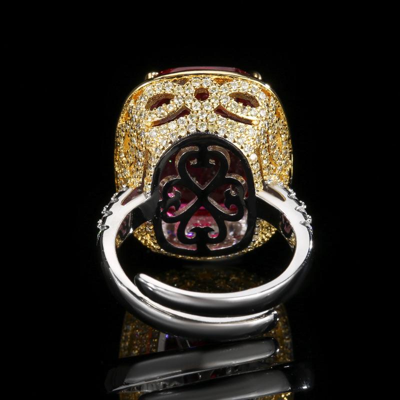 Jewelry Ring Simulation Red Corundum Emerald Zircon Women'S High-End Light Luxury Retro Jewelry