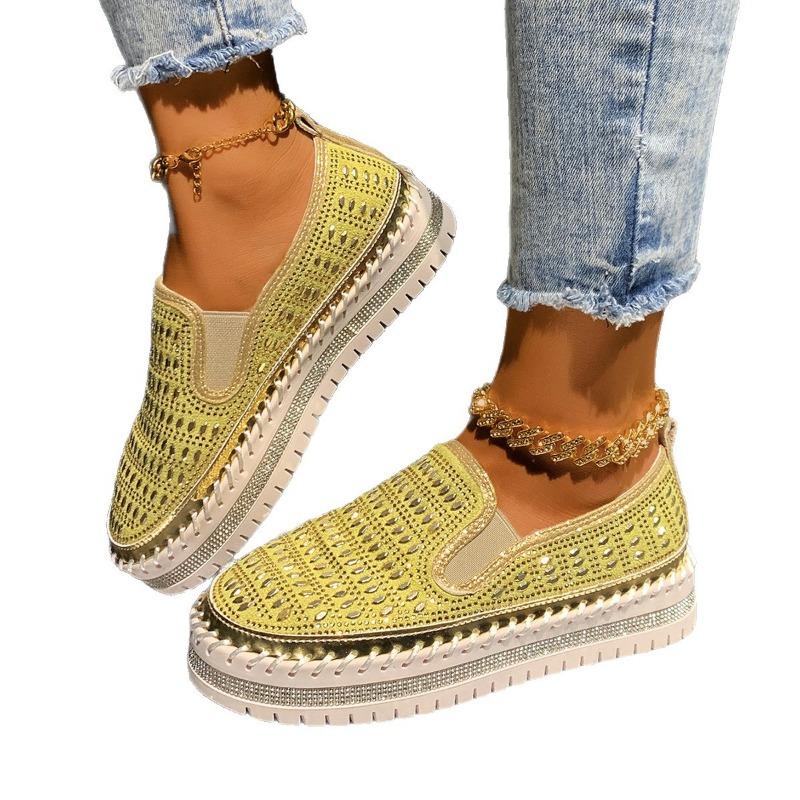 Student Casual Board Shoe Muffin One Pedal Four Seasons Rhinestone Muffin Thick-soled Loafer Breathable Flat-soled Single Shoes Women